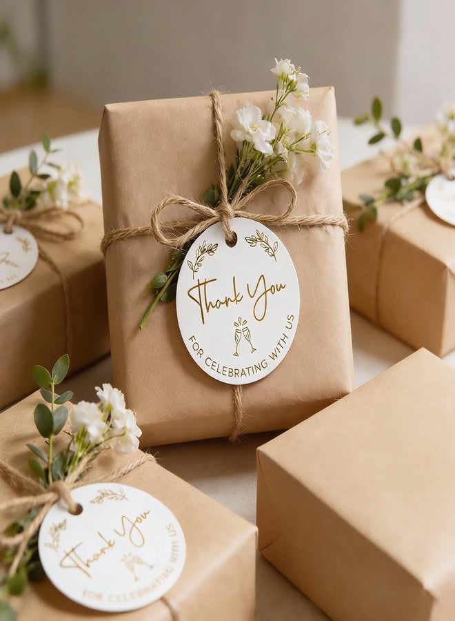 joycraft 100Pcs Thank You Gift Tags, 2 inch Thank You for Celebrating with Us Tags, Gold Foil White Paper Labels with String, Round Gift Wrap Hangtags for DIY Craft, Wedding Party Favor, Christmas - Image 5